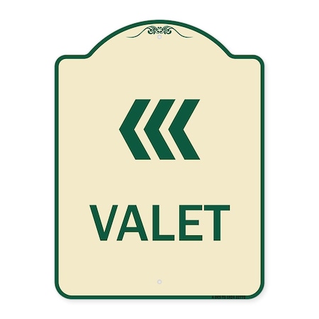 Signmission Designer Series Valet Left Arrow, Tan & Green Heavy-Gauge Aluminum Sign, 24" x 18", TG-1824-22772 A-DES-TG-1824-22772